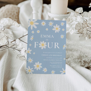 Invitation Dusty Blue Daisy Quatrième 4ème anniversaire