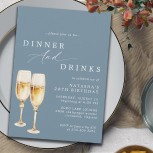 Invitation Dusty Blue   Dîner d'anniversaire au Champagne mod