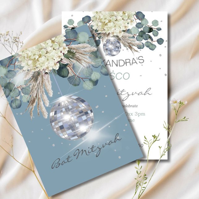 Invitation Dusty Blue Disco Ball Floral Bat mitzvah (Créateur téléchargé)