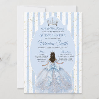 Invitation Dusty Blue Dress with Bow Quinceañera Birthday