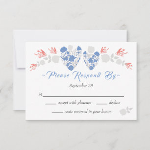 Invitation Dusty Blue Elegant Blanc Gris Floral Mariage Coeur