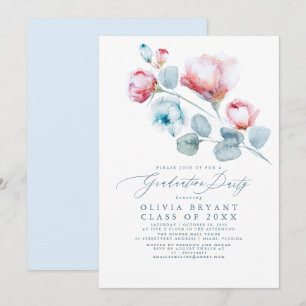 Invitation Dusty Blue Elegant Boho Floral Graduation Party