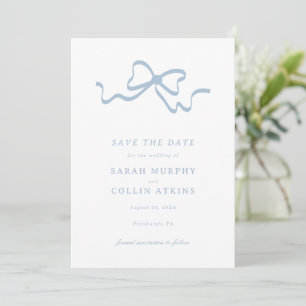 Invitation Dusty Blue Elegant Bow Enregistrer la date