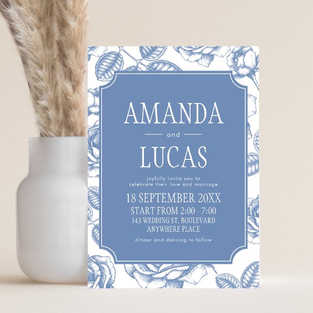 Invitation Dusty Blue Elegant Chinoiserie Mariage (Dusty Blue Vintage Elegant Wedding Invitation)