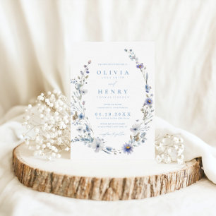 Invitation Dusty Blue Elegant Fleur sauvage Mariage de couron