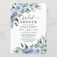 Dusty Blue Elegant Floral Boho Rose Fête des marié