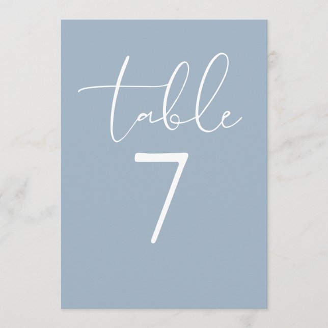 Invitation Dusty Blue Elegant Modern Script Table Number (Devant)