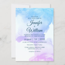 Dusty Blue Elegant Moderne Aquarelle Encre Invitat