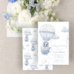 Invitation Dusty Blue Elephant Baby organise une Baby Shower