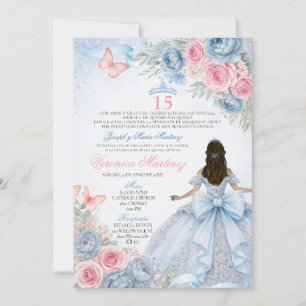 Invitation Dusty Blue espagnol et rose Princess Floral 15 Ans