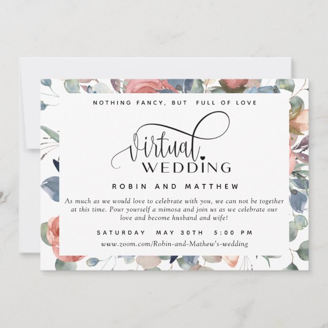 Invitation Dusty Blue et Blush, Mariage virtuel en ligne (Devant)