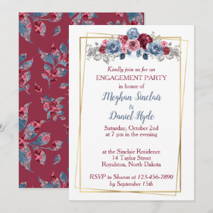 Invitation Dusty Blue et Bourgogne Mariage Engagement Party I