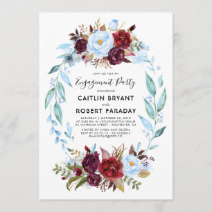 Invitation Dusty Blue et Burgundy Red Engagement Party