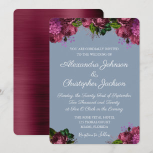 Invitation Dusty Blue et Cranberry Burgundy Mariage