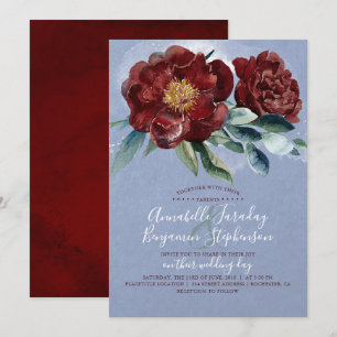 Invitation Dusty Blue et Cranberry Burgundy Mariage rouge
