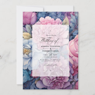 Invitation Dusty Blue et Dusty Rose Floral Mariage