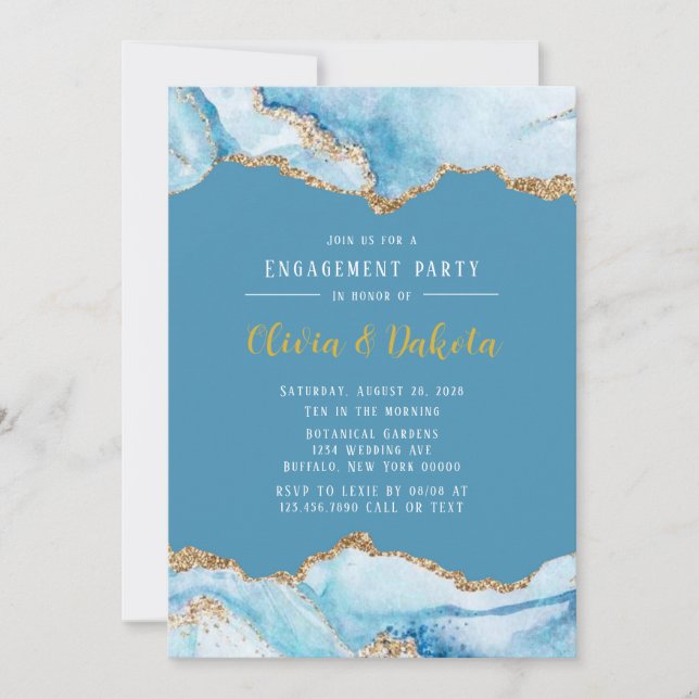 Invitation Dusty Blue et Gold Agate (Devant)