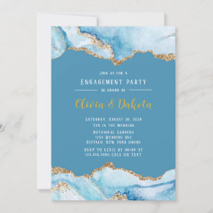 Invitation Dusty Blue et Gold Agate
