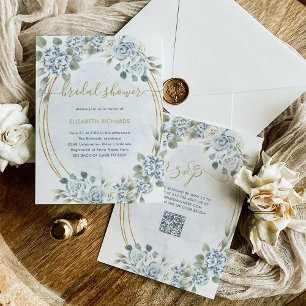 Invitation Dusty Blue et Gold Floral Fête des mariées de co