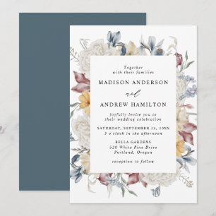 Invitation Dusty Blue et Mauve Fleur sauvage Meadow Mariage