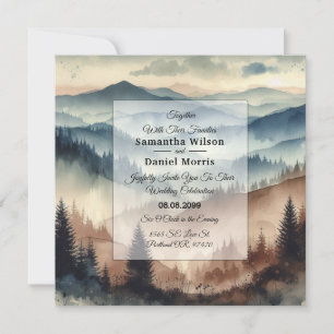 Invitation Dusty Blue et Mocha Brown Mountains Mariage
