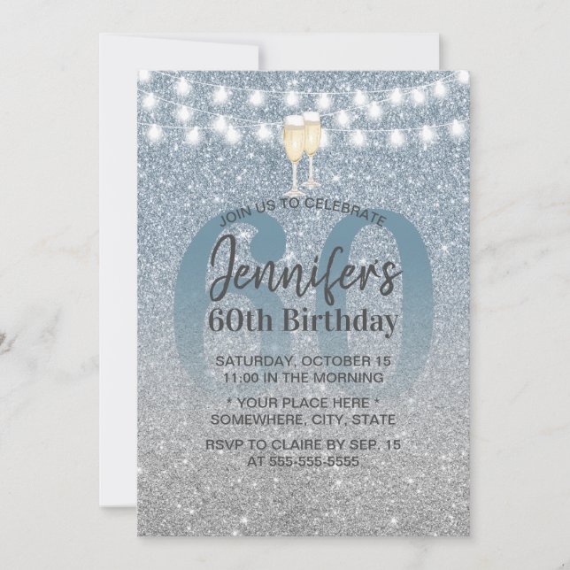Invitation Dusty BLue et Parties scintillant d'argent 60e ann (Devant)