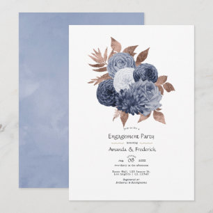 Invitation Dusty Blue et Rose Gold Floral Engagement Party