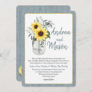 Invitation Dusty Blue et Sunflower Jar Rustique Mariage