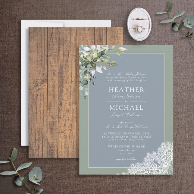 Invitation Dusty Blue Eucalyptus Botanique Mariage Invi (Créateur téléchargé)