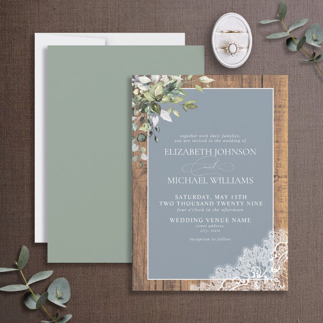 Invitation Dusty Blue Eucalyptus Botanique Mariage Invit (Créateur téléchargé)