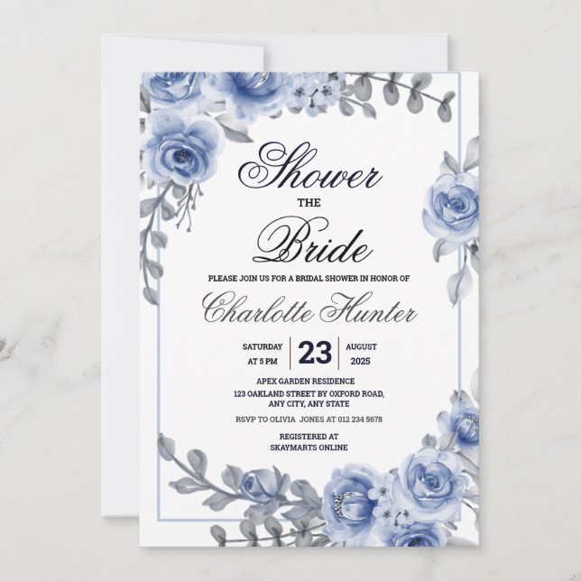 Invitation Dusty Blue Eucalyptus Fête des mariées Succulente  (Devant)