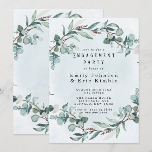 Invitation Dusty Blue Eucalyptus Green Party