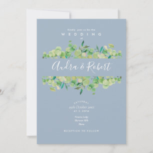 Invitation Dusty Blue Eucalyptus Greenery Mariage