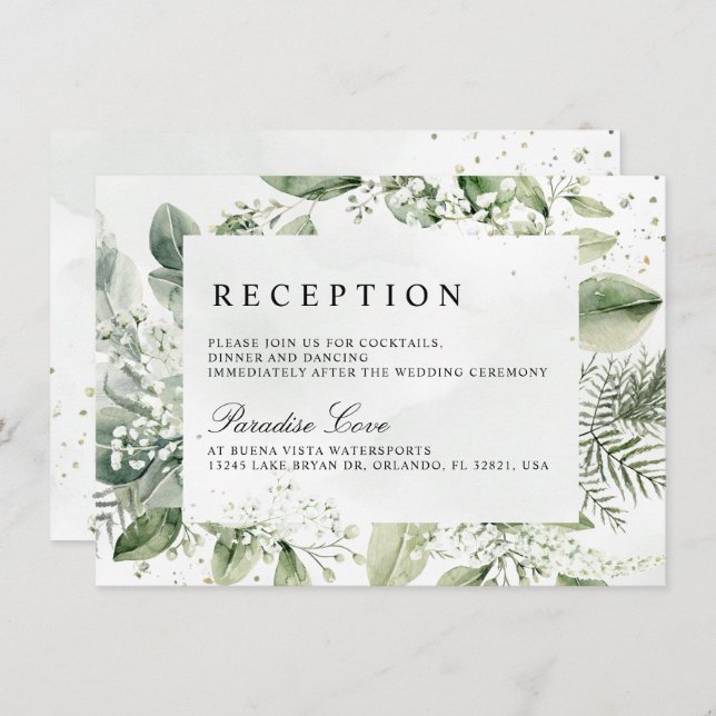 Invitation Dusty Blue Eucalyptus Réception de mariage botaniq (Devant / Derrière)