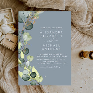 Invitation Dusty Blue Eucalyptus Rustic Greenery Mariage