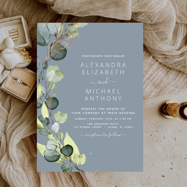 Invitation Dusty Blue Eucalyptus Rustic Greenery Mariage (Créateur téléchargé)