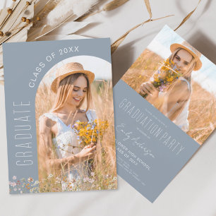Invitation Dusty Blue Fleur sauvage Bloom fête de graduation
