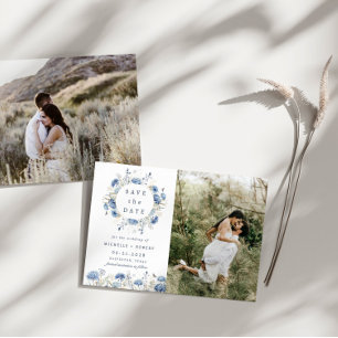 Invitation Dusty Blue Fleur sauvage deux photo Enregistrer la