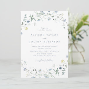 Invitation Dusty Blue Fleur sauvage Rustic Boho Mariage Photo