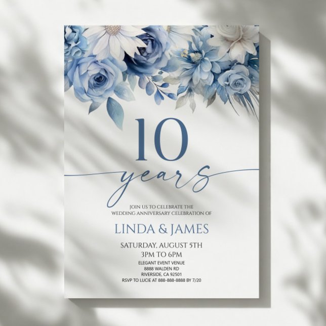 Invitation Dusty Blue Floral 10th Wedding Anniversary (Créateur téléchargé)