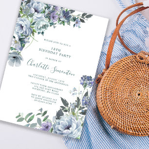 Invitation Dusty Blue Floral 18e fête d'anniversaire
