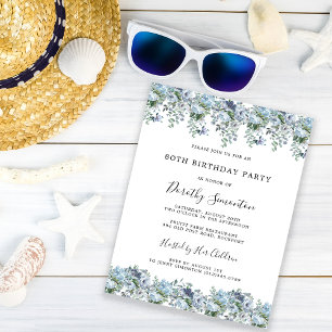 Invitation Dusty Blue Floral 80e fête d'anniversaire