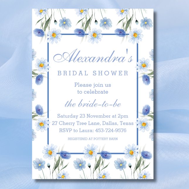 Invitation Dusty Blue Floral Boho Fête des mariées de printem (Créateur téléchargé)