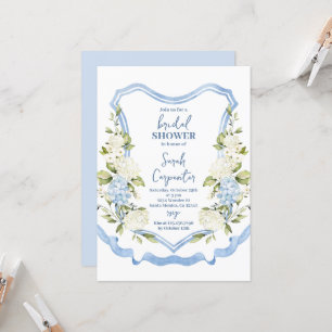 Invitation Dusty Blue Floral Crest Fête de Mariage