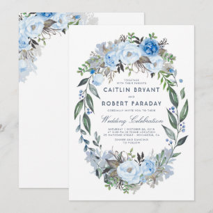 Invitation Dusty Blue Floral Elegant Mariage d'aquarelle