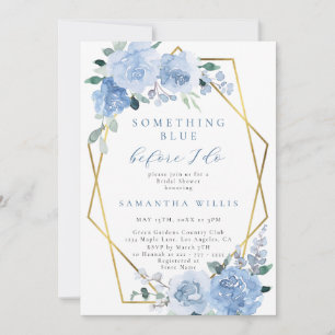 Invitation Dusty Blue Floral Fête des mariées or