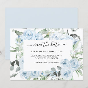 Invitation Dusty Blue Floral Green Enregistrer la date