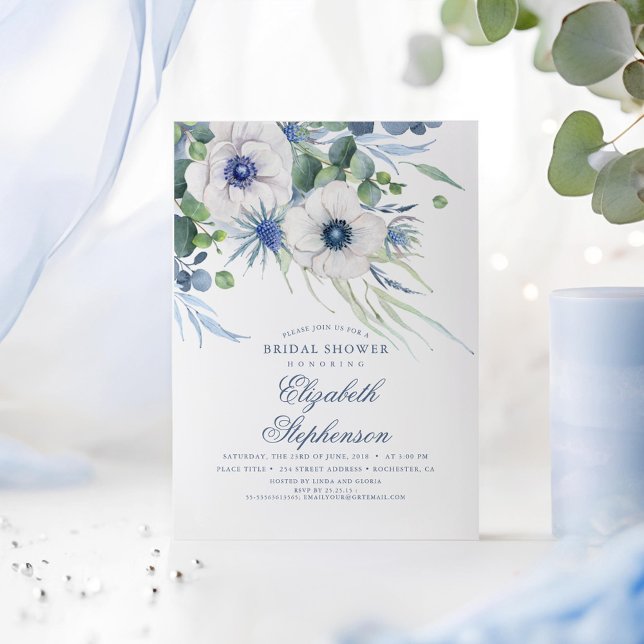 Invitation Dusty Blue Floral Greenery Fête des mariées modern (Dusty Blue Romantic Bridal Shower Invitations)