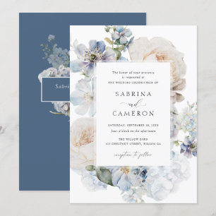 Invitation Dusty Blue Floral Hydrangea Rose Mariage