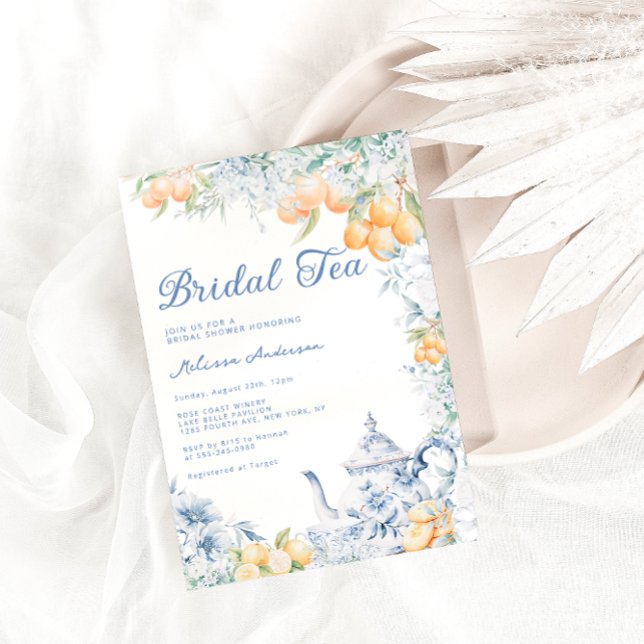 Invitation Dusty Blue Floral & Lemon Bridal Tea Fête des mari (Créateur téléchargé)